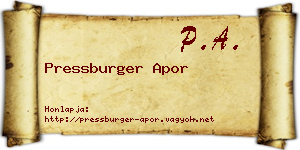 Pressburger Apor névjegykártya